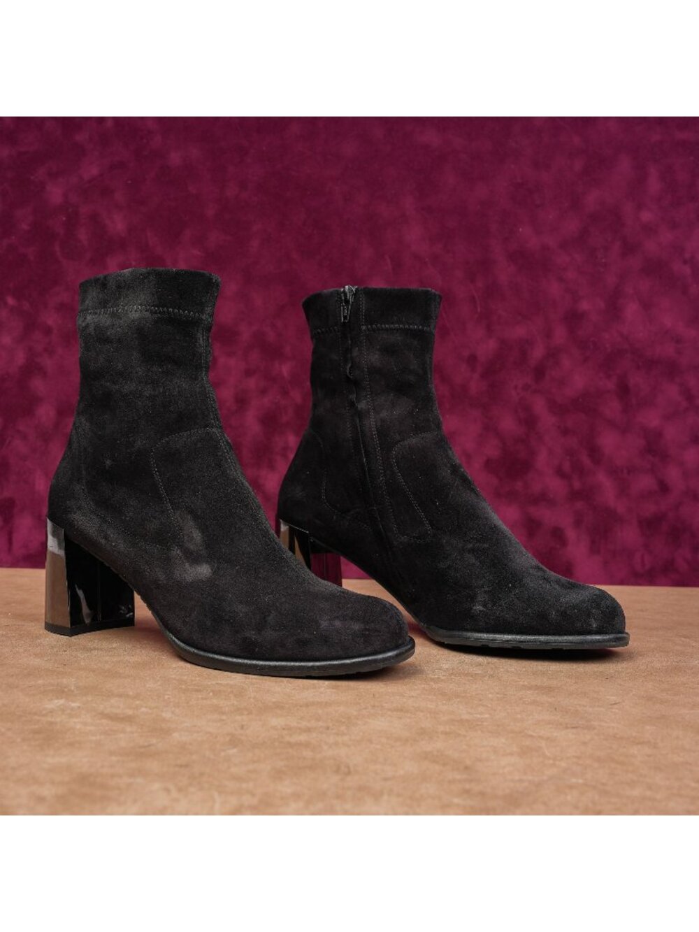 Pedro Garcia Women Ash Black Suede Office Dress Zip Heeled Boots 10US EUR 40